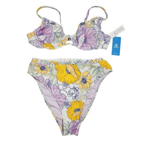 Cupshe Floral Print Bikini Set Underwire Top Swimsuit High-Waist Bottoms Size M - Picture 1 of 6